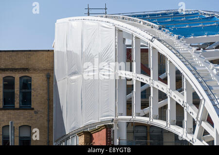 ETFE pneumatic panels (not yet inflated) on the new roof being constructed at Victoria Station, Manchester, England, UK Stock Photo