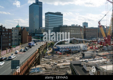 Redevelopment work at Victoria Station, Manchester, England, UK.  CIS building and New Century House in the background. Stock Photo