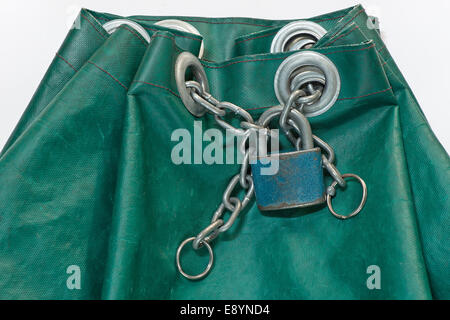 padlock with chain on the old bag Stock Photo