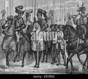 Modern age. Army. 15th- 16th century. Engraving. (Later colouration ...