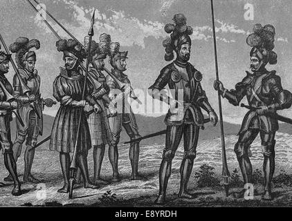 Modern age. Army. 15th- 16th century. Engraving. Iconographic Enclyclopaedia of science, Literature and Art. 19th century. Stock Photo