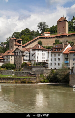 Tour des Chats and Tour Rouge in Fribourg, Switzerland. Stock Photo