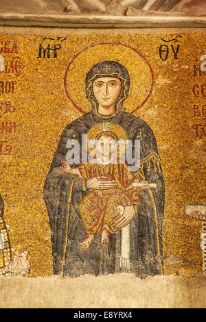 Virgin in the Comnenus mosaic of Hagia Sophia, Istanbul, Turkey. Stock Photo