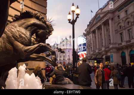 Horses of Helios statue, by sculptor Rudy Weller, on the corner of The Haymarket and Piccadilly Circus, London, England Stock Photo