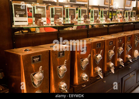 Fresh Coffee Dispensers at Twinings Tea Shop on the Strand in London UK Stock Photo