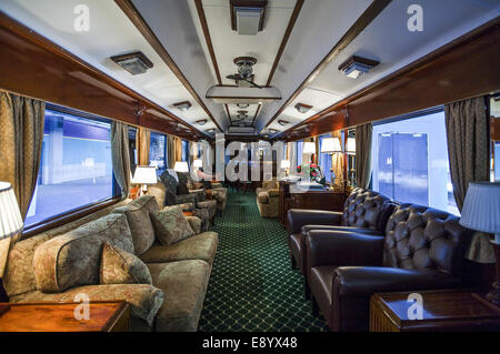 South Africa,the coffee bar of the Rovos Rail luxury train travelling between Cape Town and Pretoria Stock Photo