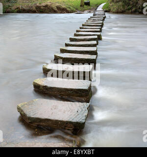 Stepping stones across the river Esk in North Yorkshire Stock Photo