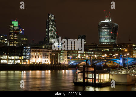 City of London at night as seen from Bankside, London, England. Stock Photo