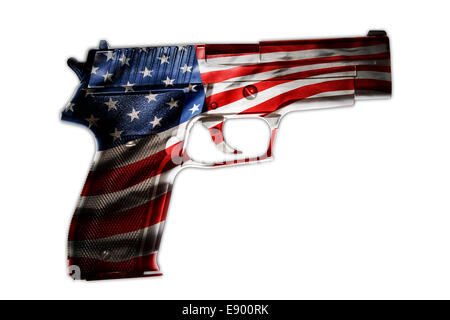 Handgun and American flag composite Stock Photo