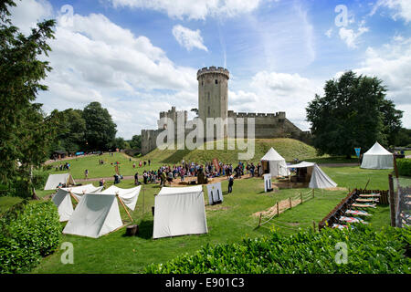 General view of Warwick Castle with school holiday activities UK Stock Photo