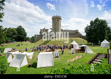General view of Warwick Castle with school holiday activities UK Stock Photo