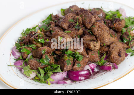 Albanian Liver, a traditional Turkish spiced lamb's liver recipe popular throughout the Middle East Stock Photo