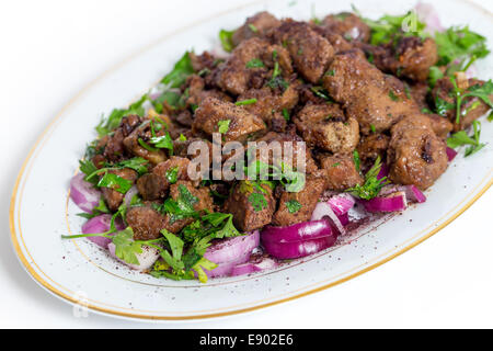 Albanian Liver, a traditional Turkish spiced lamb's liver recipe popular throughout the Middle East Stock Photo