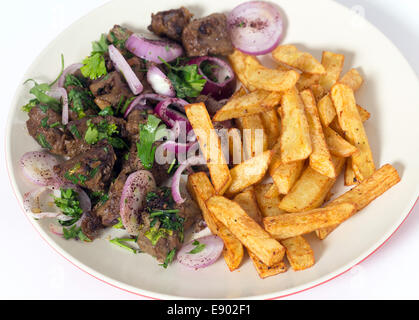 Albanian Liver, a traditional Turkish spiced lamb's liver recipe popular throughout the Middle East and Greece Stock Photo