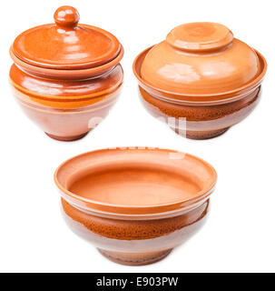 Set of clay pots isolated on white background Stock Photo
