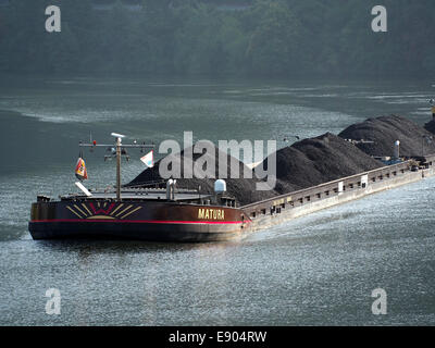 Matura ENI 04806140 & Futura ENI 04806130 on the river Mosel, coal carrier ship boat barge Stock Photo