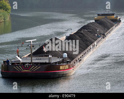Matura ENI 04806140 & Futura ENI 04806130 on the river Mosel, coal carrier ship boat barge Stock Photo