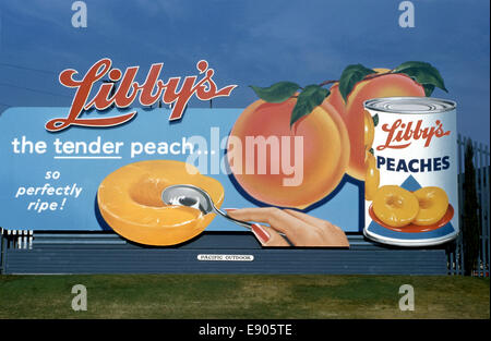Billboard promoting Libby's canned peaches circa 1960 Stock Photo