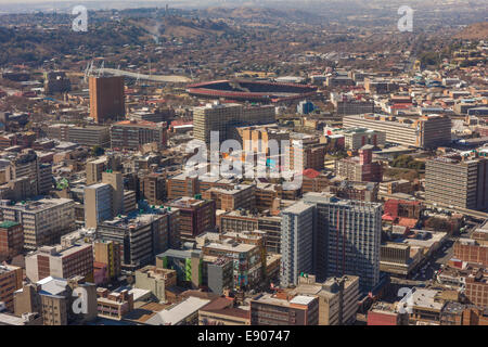 JOHANNESBURG, SOUTH AFRICA - Skyscrapers and buildings in central business district. Aerial view to east from top Carlton Centre Stock Photo