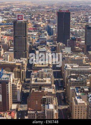 JOHANNESBURG, SOUTH AFRICA - Skyscrapers and buildings in central business district. Aerial view to west from top Carlton Centre Stock Photo