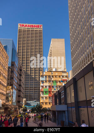 JOHANNESBURG, SOUTH AFRICA - Fanuel Motsepe's colorfully painted building, corner of Fox and Von Brandis Streets, downtown. Stock Photo