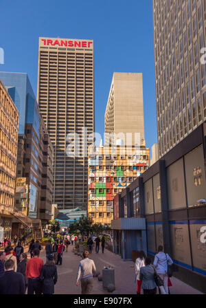 JOHANNESBURG, SOUTH AFRICA - Fanuel Motsepe's colorfully painted building, corner of Fox and Von Brandis Streets, downtown. Stock Photo