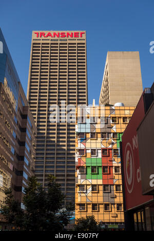 JOHANNESBURG, SOUTH AFRICA - Fanuel Motsepe's colorfully painted building, corner of Fox and Von Brandis Streets, downtown. Stock Photo