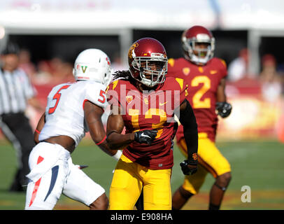 August 30, 2014, Los Angeles, CA. USC Trojans cornerback (13) Kevon Seymour in action beating the Fresno State bulldogs 52-13 on Saturday night. The Trojans ran a school- and Pac-12-record 105 plays while racking up 37 first downs and 701 yards of total offense to Fresno States 17 first downs and 317 yards, at the Los Angeles Memorial Coliseum, on August 30, 2014. (Mandatory Credit: Jose Marin/MarinMedia.org/Cal Sport Media) (ABSOLUTELY - ALL Complete photographer, and company credit(s) required) Stock Photo