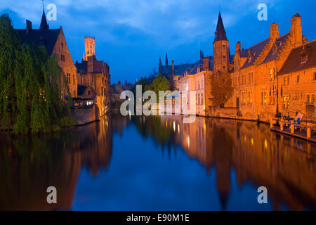 Bruges Canal Buildings Rozenhoedkaai Stock Photo