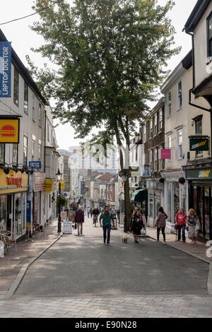 View down old pedestrian shopping street in town centre. Gabriels Hill, Maidstone, Kent, England, UK, Britain Stock Photo