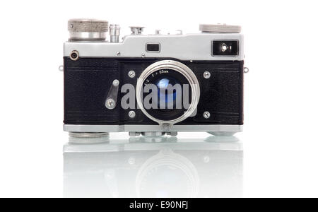 Retro-styled photo camera isolated on white Stock Photo