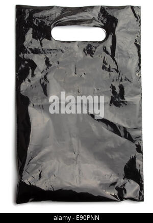 Blank black and white full loop handle plastic bag mockup, 3d endering.  Empty crumpled poly parcel mock up, top view, isolated. Clear cary wrapping  fo Stock Photo - Alamy