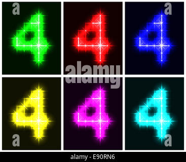 Set a glowing symbol of the number 4 Stock Photo