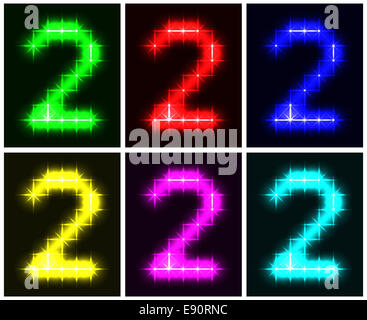 Set a glowing symbol of the number 2 Stock Photo