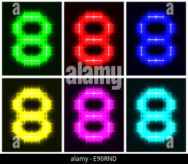 Set a glowing symbol of the number 8 Stock Photo
