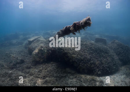 Photograph of the HMS Maori wreck parts outside Grand Harbor in Valletta, Malta, Mediterranean Sea. Stock Photo