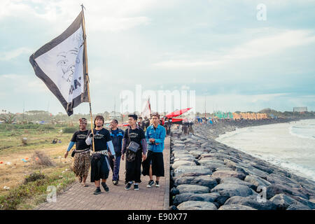 Bali Kite Festival - a traditional annual religious festival where huge kites are competitively by teams - July 2014 Stock Photo