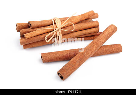 Bunch of cinnamon sticks isolated on white Stock Photo