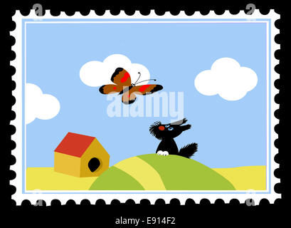 postage stamps on black background Stock Photo