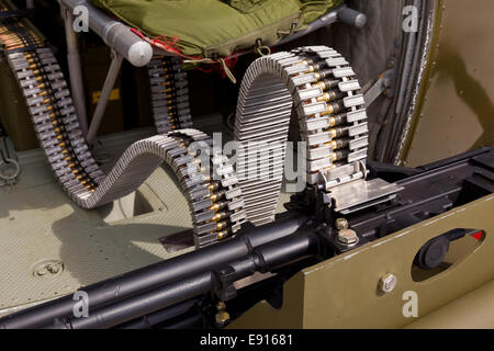 Machine gun on army helicopter Stock Photo