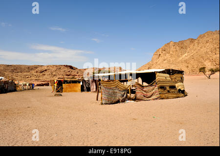 Bedouin Arab camp in desert of south Sinai Peninsula between Dahab and Nuweiba near Wadi Meghesa, Egypt Stock Photo