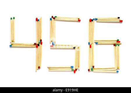 Numbers 4 5 and 6 made of matches Stock Photo