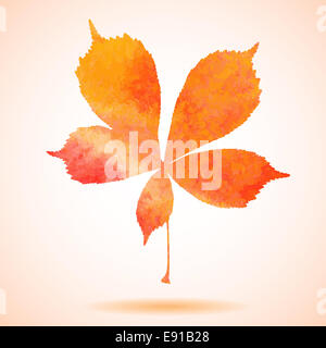 Orange watercolor painted vector chestnut leaf Stock Photo