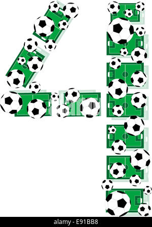 Number 4 Four from balls and soccer fields Stock Photo