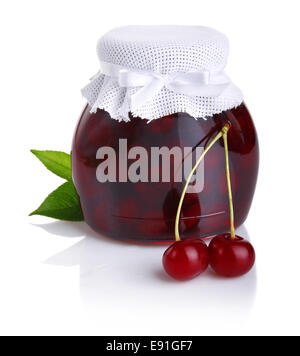 Cherry jam isolated on white Stock Photo