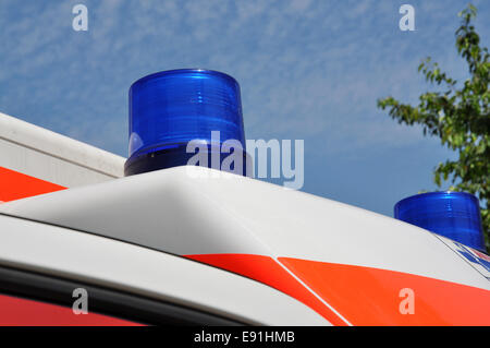 Flashing Blue Light on an Ambulance Car Stock Photo