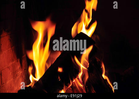 Fire in the fireplace Stock Photo