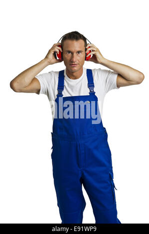 Workers with hearing protection