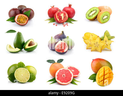 Set of exotic fruits isolated on white Stock Photo