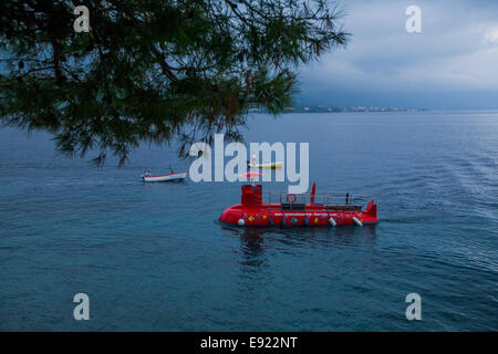 Semi submarine boat swimming by Korcula town, Croatia, Europe 2014 Stock Photo